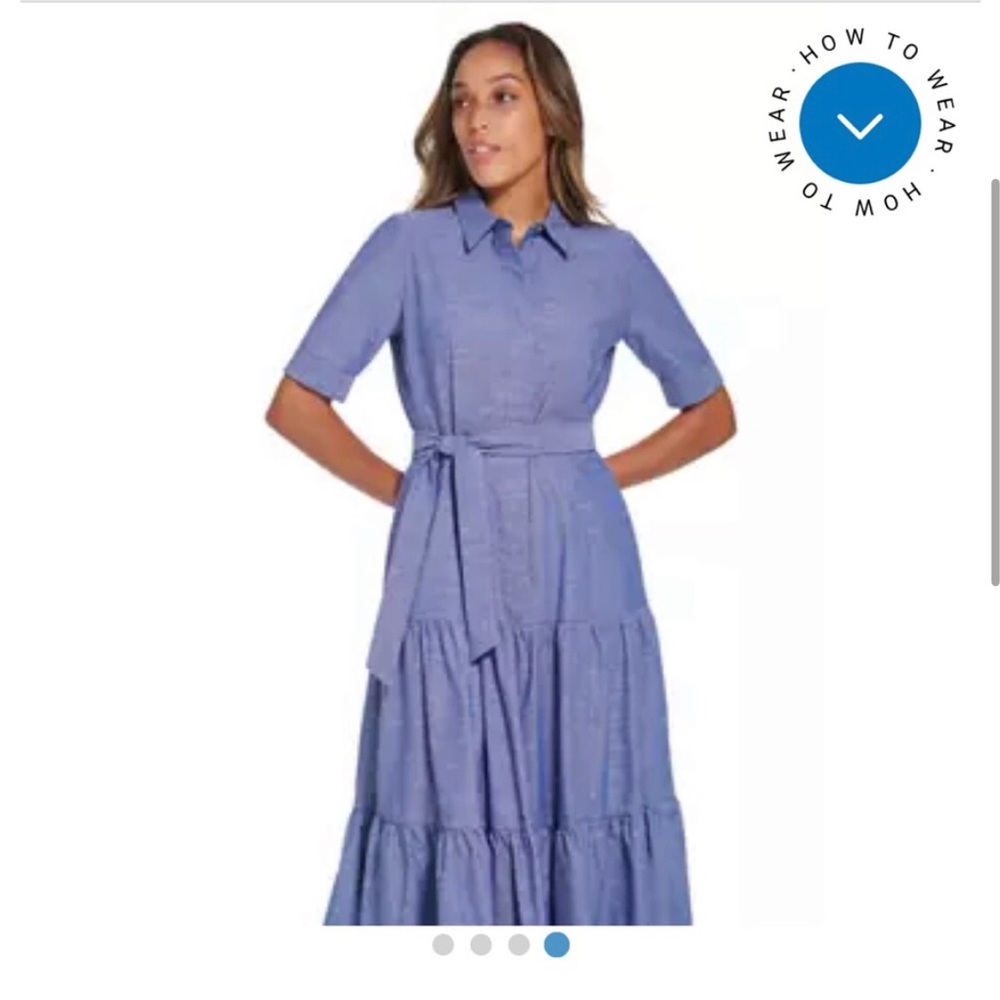 NWT Calvin Klein Denim Cotton Tiered Ruffle Hem Shirtdress Size 4P - Picture 4 of 11